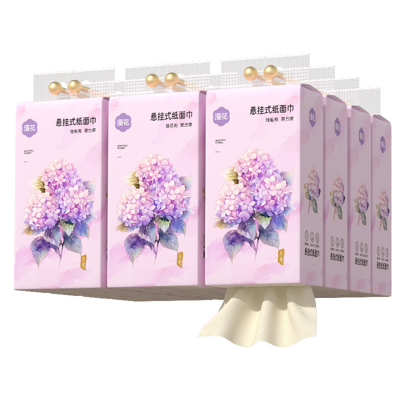 漫花13提悬挂式抽纸整箱家用本色餐巾纸四层压花|undefined