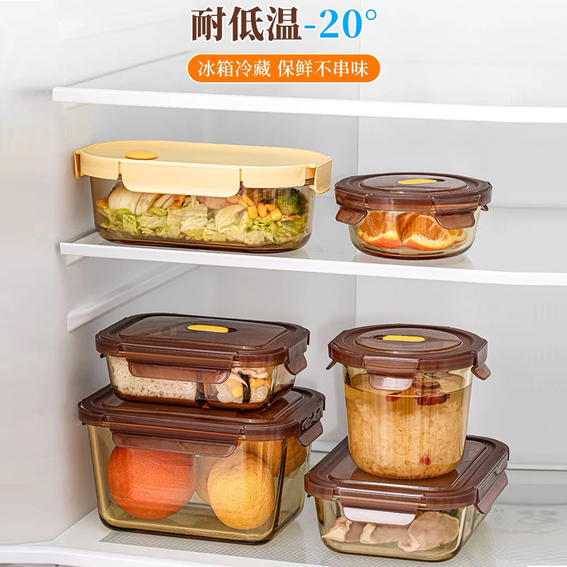 Caja de almacenamiento de vidrio calentamiento de microondas caja de almuerzos frutas caja de almuerzos sellado de grado alimenticio con tazón de comidas caja de comidas