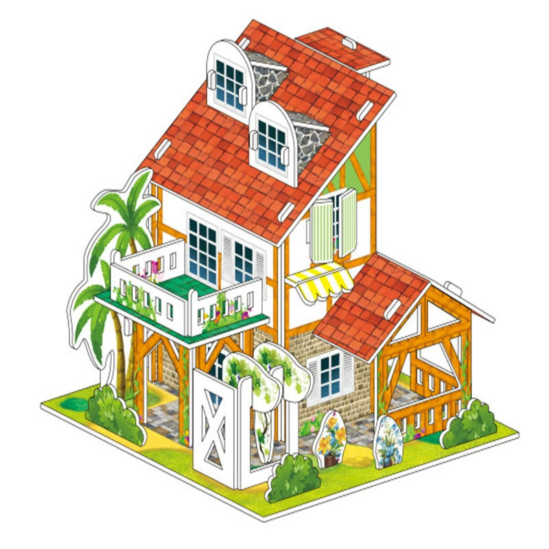 Three dimensional brainteaser, toy, house, interactive constructor, DIY, in 3d format, family style, Birthday gift