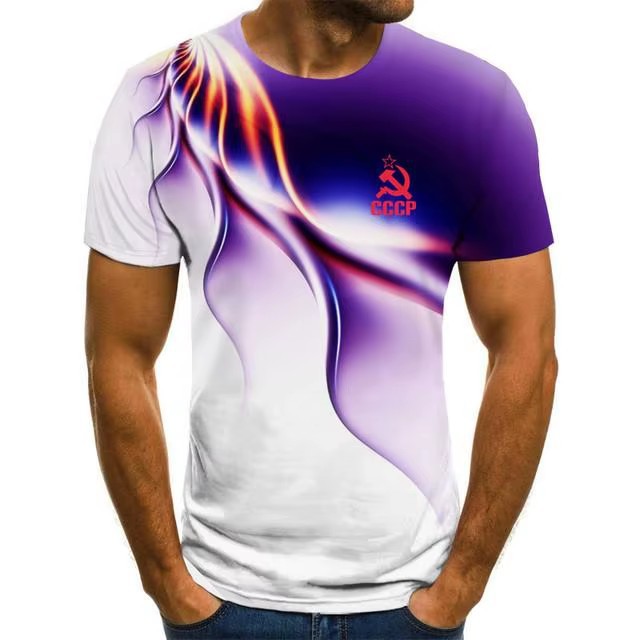 Colorido halo 3D impresión digital spot 2024 moda casual suelto cuello redondo manga corta transpirable camiseta para hombre