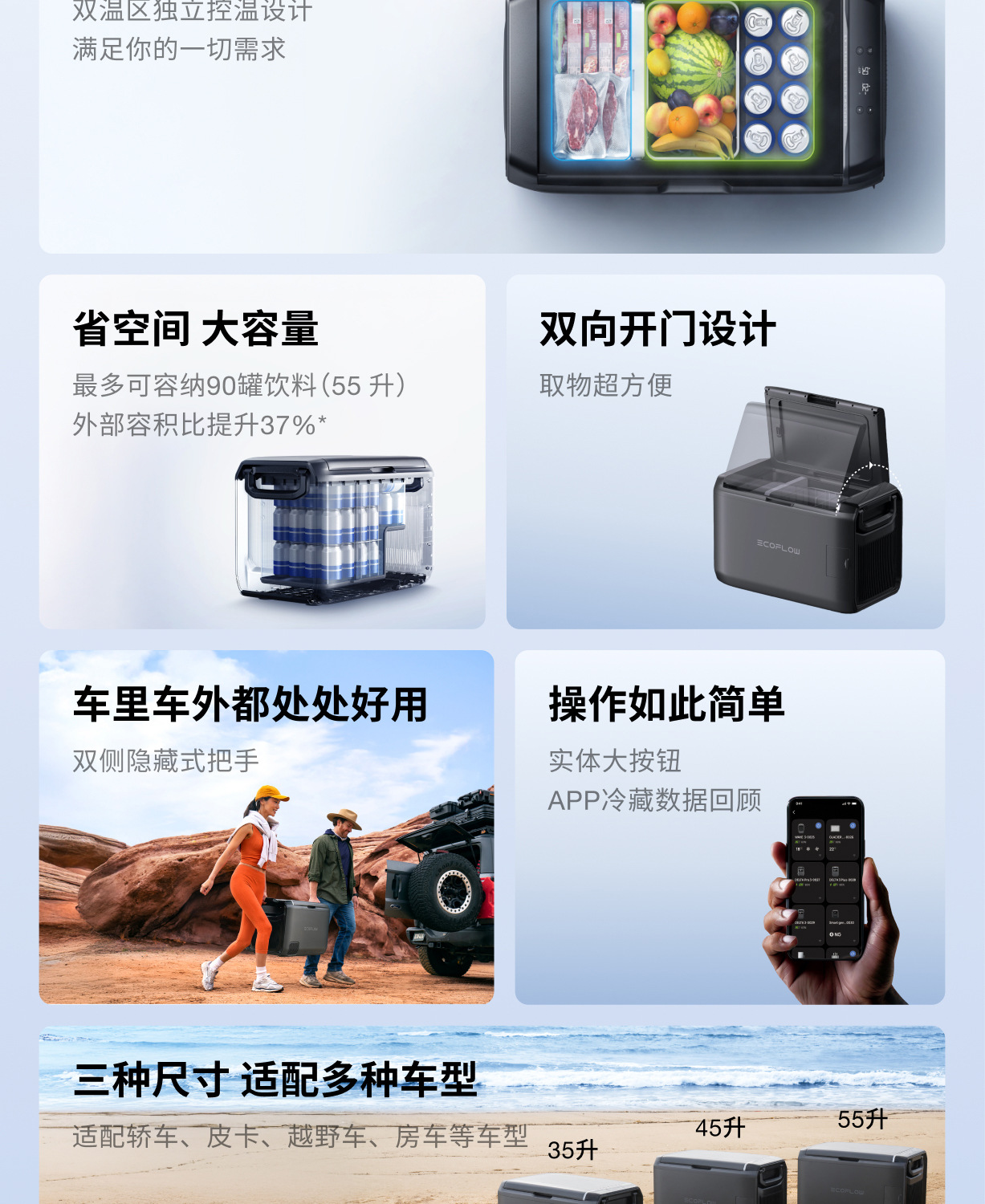 Ef Ecoflow Zhenghaoling Classic Outdoor Car Refrigerator with Dual Temperature Zones for Refrigeration and Freezing ±20 ℃