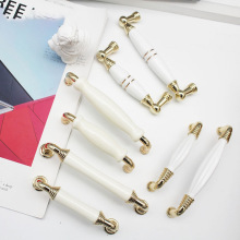 金色陶瓷大门拉手 欧式简约橱柜衣柜门把手 实心圆形抽屉家具拉手