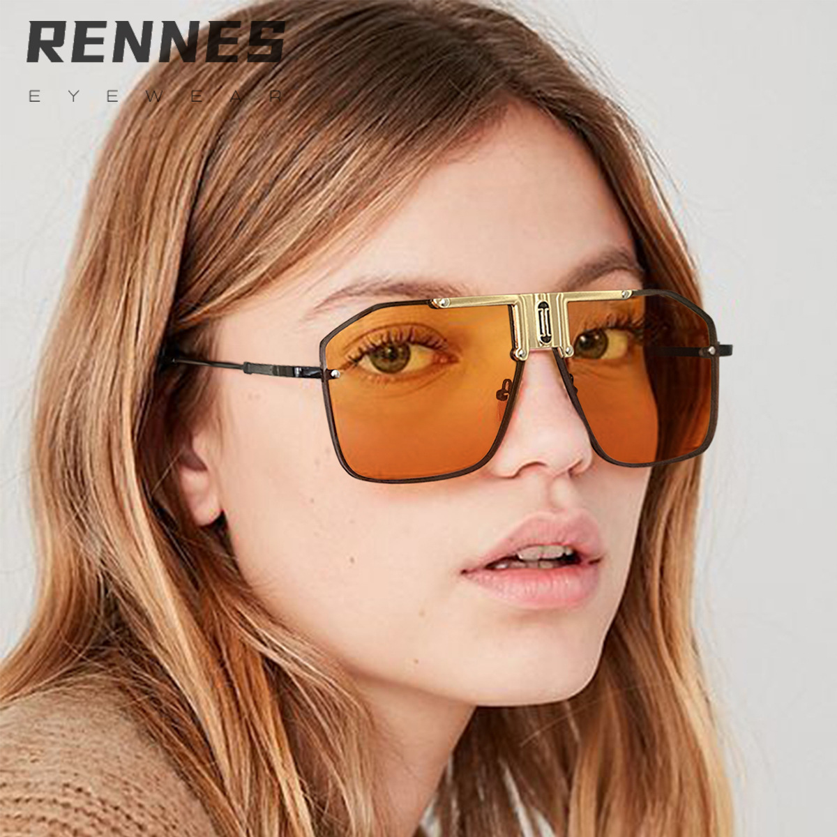 2021 nueva moda marco grande gafas de sol calle tiro personalidad tendencia metal gafas de sol caja cuadrada gafas de sol 2574