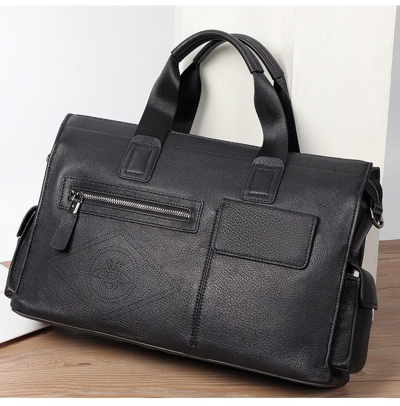 Túi xách tay nam da bò thật dung tích lớn 40×13×29 cm, đựng tài liệu và laptop 15,6 inch — Dây kéo dọc da bò màu đen, Dây kéo ngang da bò màu đen, Da cừu lớp đầu màu đen chi tiết 4