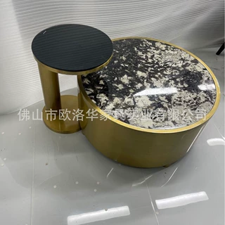 天然奢石茶几面意式轻奢高级感客厅茶几家用小户型圆形大理石茶几