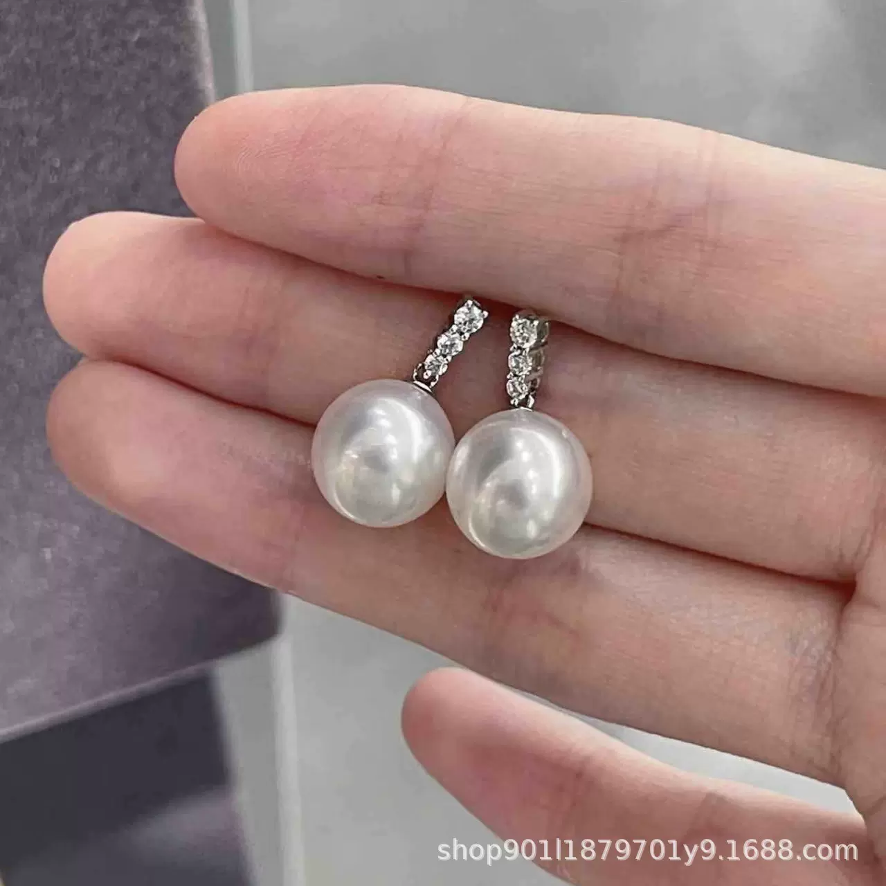 诸暨天然淡水爱迪生珍珠S925耳坠镶嵌锆石小众设计耳环百搭白珍珠