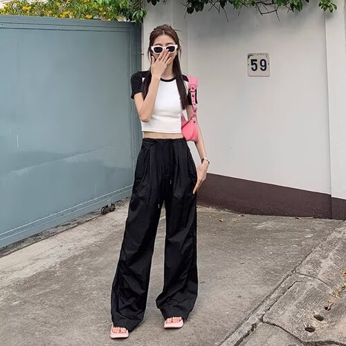 American Retro High Street Workwear Women's Straight Leg Wide Leg Casual Pants 2025 Fashion Trend Instagram Pants