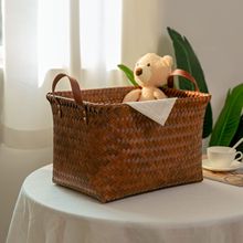 美式复古藤编收纳篮手工制作简约家用杂物收纳玩具零食储物脏衣篮