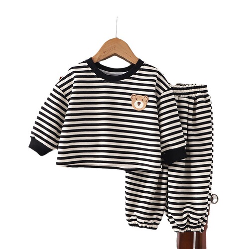 Practical Factory Children's Spring and Autumn Two-Piece Set for Boys and Girls Striped Fashion Home Clothes Autumn New Arrival
