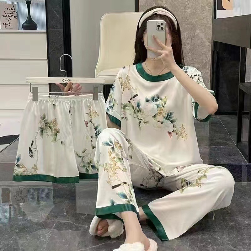 Pijama de verano de mujeres delgado en línea popular estilo coreano estudiantes dulces lindos vestidos para el hogar de mujeres se pueden usar con tres piezas