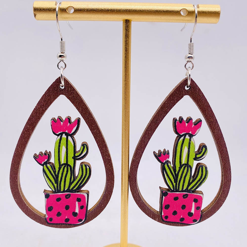 1 Pair Fashion Cactus Wood Women's Drop Earrings display picture 5
