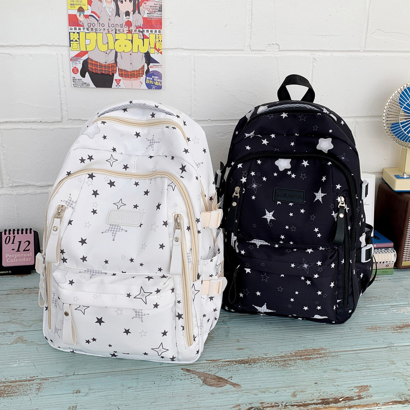 Student Schoolbag Junior High School Girls Large Capacity Cute Graffiti Star Backpack Ins Style Middle School Student High School Backpack