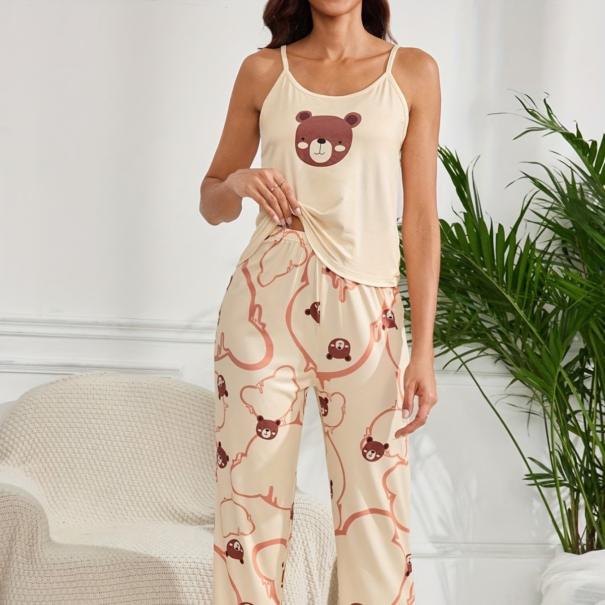 Verano nuevo estilo oso honda traje de pijama de servicio a domicilio pantalones de honda impresos traje casual de dos piezas mujer