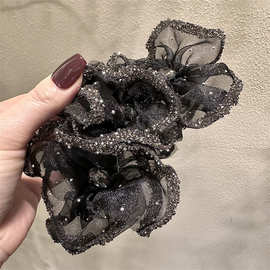 法式花朵蕾丝水钻发抓发夹韩国ins网红盘发鲨鱼抓夹大号发抓夹子
