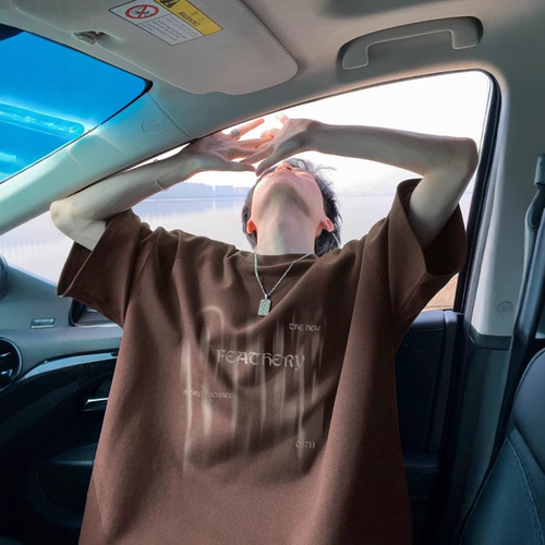 Men's Summer Mousse Gray Heavyweight Short-Sleeve T-Shirt 2025 Trend Oversize Japanese Large Size Five-Sleeve