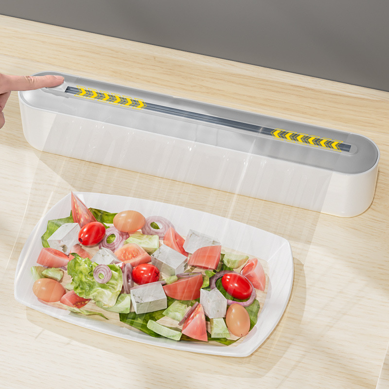 Household Disposable Cling Film Cutter with Wall-Mounted Suction Cup, Dual-Purpose Food-Grade Refrigerator Kitchen Foil Cutting Tool