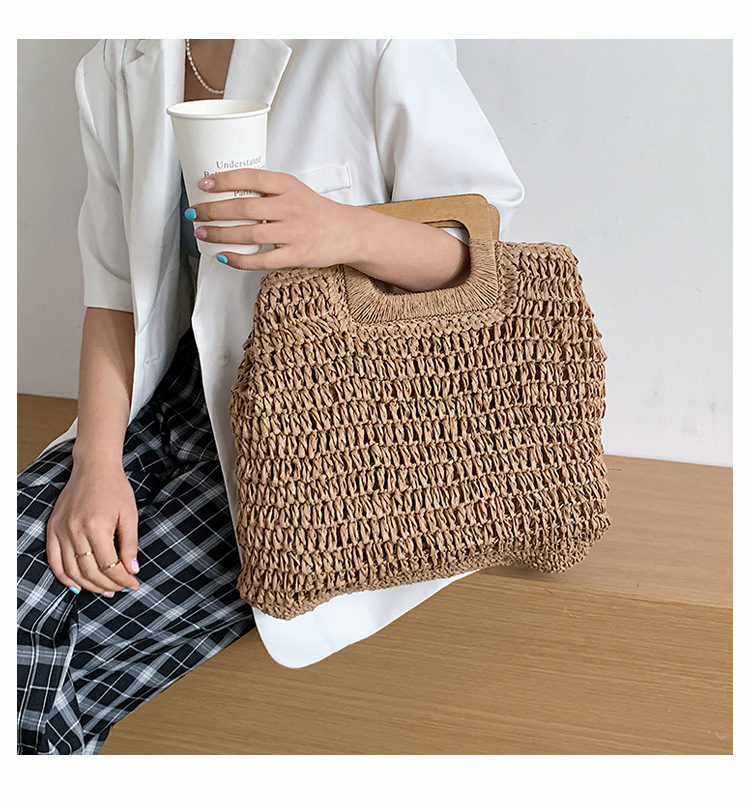 567g Weight Zipper Closure Type Top Handle Strap Type Straw Bag Bags Type Holiday Occasion Straw Material Solid Color Pattern All Seasons Season Women's Gender Vacation Style Oval Shape Khaki, Beige Color Large Size Large Straw Straw Bag Shoulder Bags 8