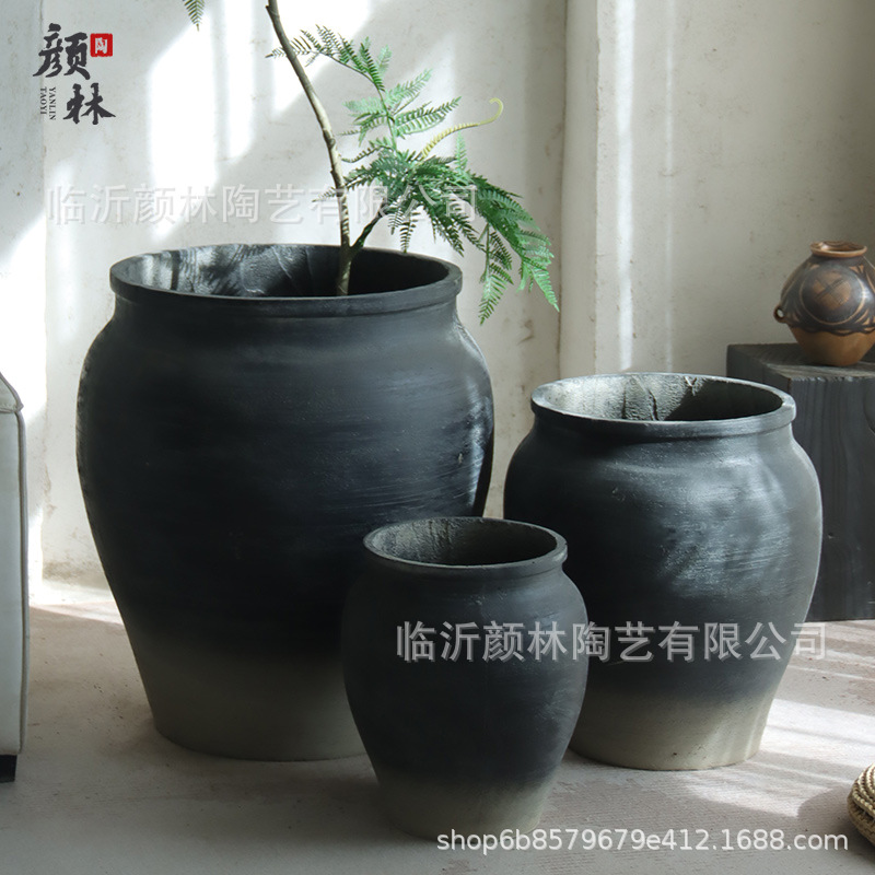 Flores de cemento retro alto estómago gran piso ventilado sala de estar hotel vestíbulo verde decoración maceta fuerte y duradera