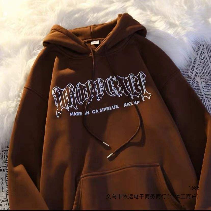 Student casual loose-fit thickened couple's hoodie with American street style letter print, unisex outerwear
