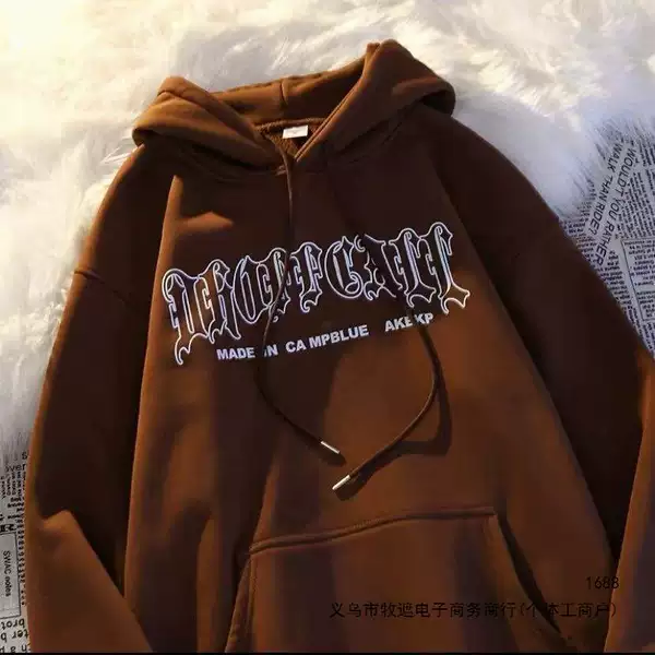 Student casual loose-fit thickened couple's hoodie with American street style letter print, unisex outerwear