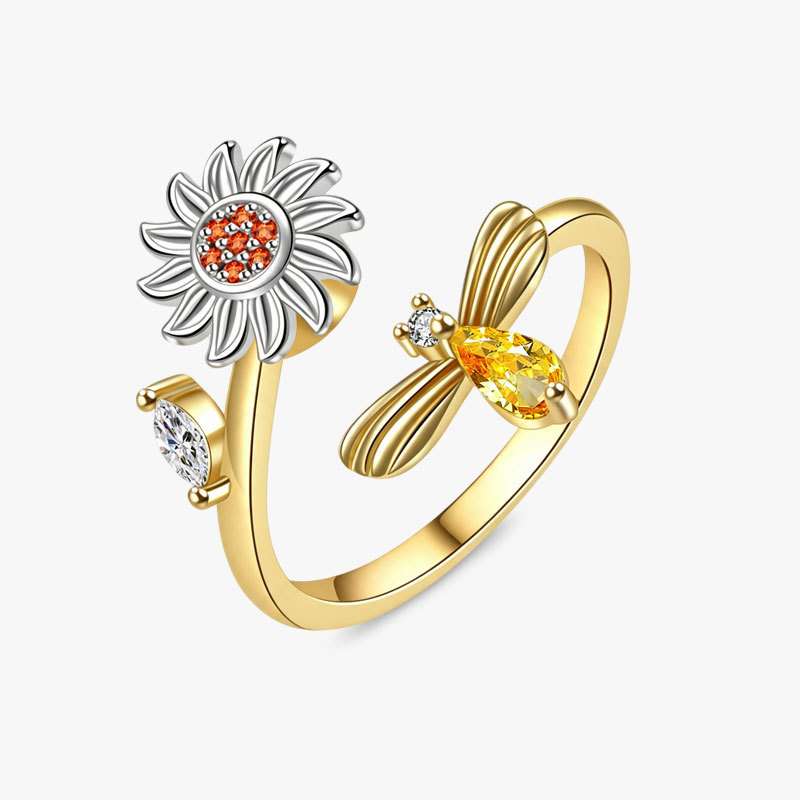Anillo giratorio de girasol para mujer, nuevo producto de Amazon, éxito de ventas transfronterizo, anillo de girasol moderno para aliviar la ansiedad, venta al por mayor image 9