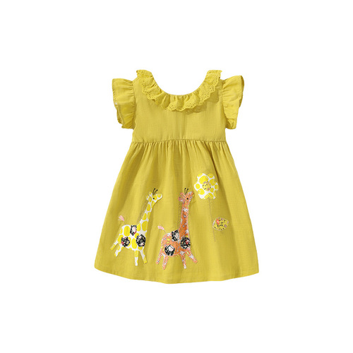 Little maven girls skirt summer new European and American children's clothing cute lace round neck cotton girls dress
