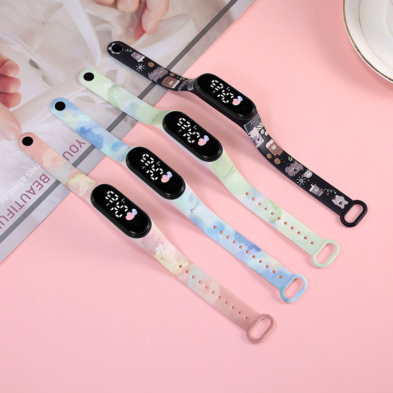 New National Trend Small Fresh Girl Printed Cartoon Led Digital Watch Creative Touch Waterproof Sports Student Watch