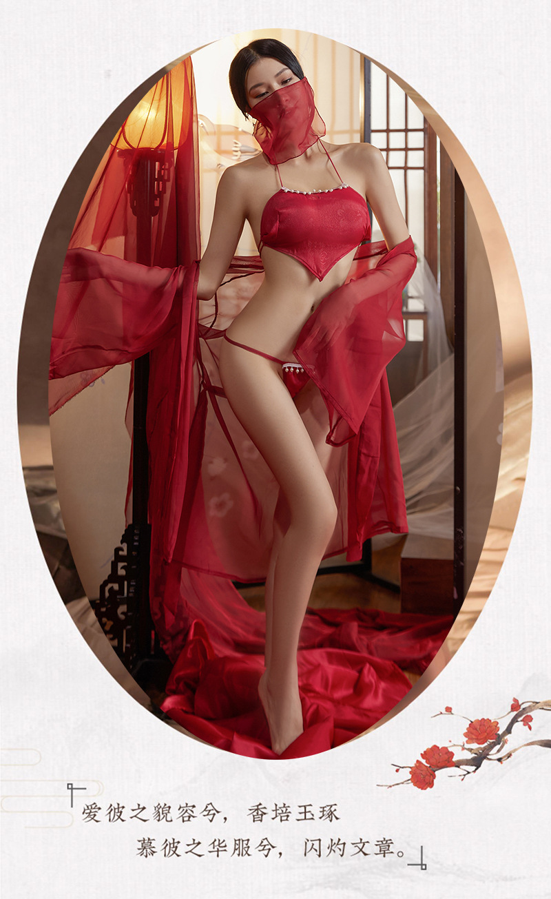 Hanfu-Inspired Chiffon Lingerie Set with Robe, Belly Wrap, Thong and Veil — detail image 10