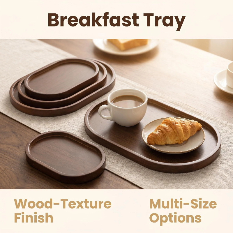 Walnut-Colored Wooden Boat-Shaped Tray, Oval Breakfast Tray, Household Coffee Snack Tray, Hotel and Guesthouse Presentation Tray, Storage Tray Walnut-Colored Wooden Boat-Shaped Tray, Oval Breakfast Tray, Household Coffee Snack Tray, Hotel and Guesthouse Presentation Tray, Storage Tray