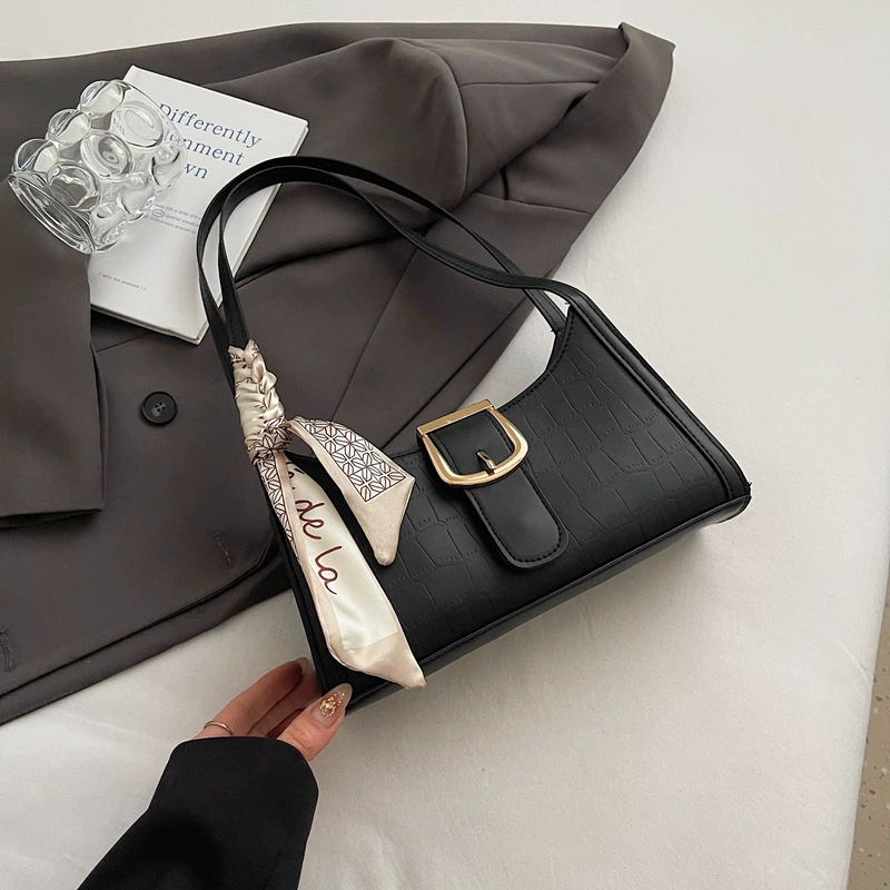 Универсальная высококачественная сумка в стиле ретро для женщин, весна и лето 2025, новый стиль, сумка на одно плечо, подмышки, шелковый шарф, повседневная сумка в форме полумесяца чистого цвета