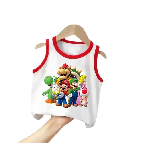 游戏超级玛丽马里奥热销款童装中大童无袖背心亚马逊ebay一件代发