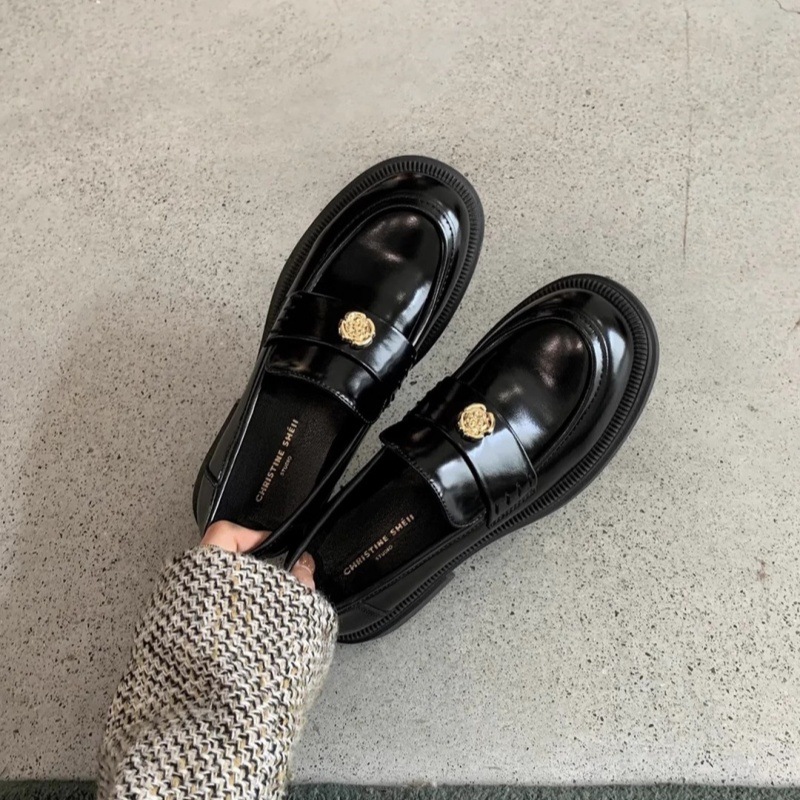 Versión de pelo de conejo - piel real montaña camelia zapatos de cuero pequeños mujeres otoño e invierno más terciopelo engrosado con un pie grueso para pedalear zapatos de felicidad mujeres individuales