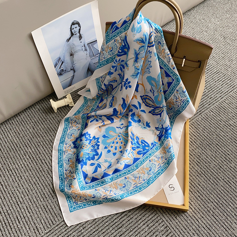 Pañuelo Cuadrado Vintage Estampado Paisley de Poliéster con Protección Solar para Otoño