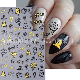 New Halloween Nail Art Stickers Cross-border Hot Black Gold Spider Web Little Black Cat Pumpkin Ghost Nail Stickers