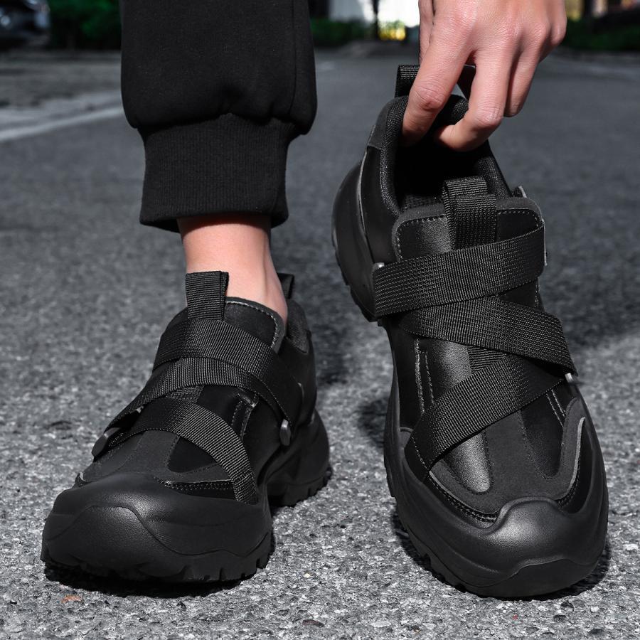 2604 Men's Dad Shoes Fashion Sneakers Spring and Autumn Low-Top Leather Thick-Soled Outdoor Pure Black Running Casual Shoes