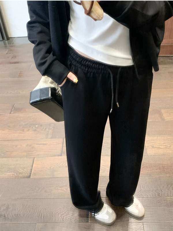 白色运动套装女2025秋季减龄正肩拉链卫衣休闲高腰宽松窄版阔腿裤|undefined