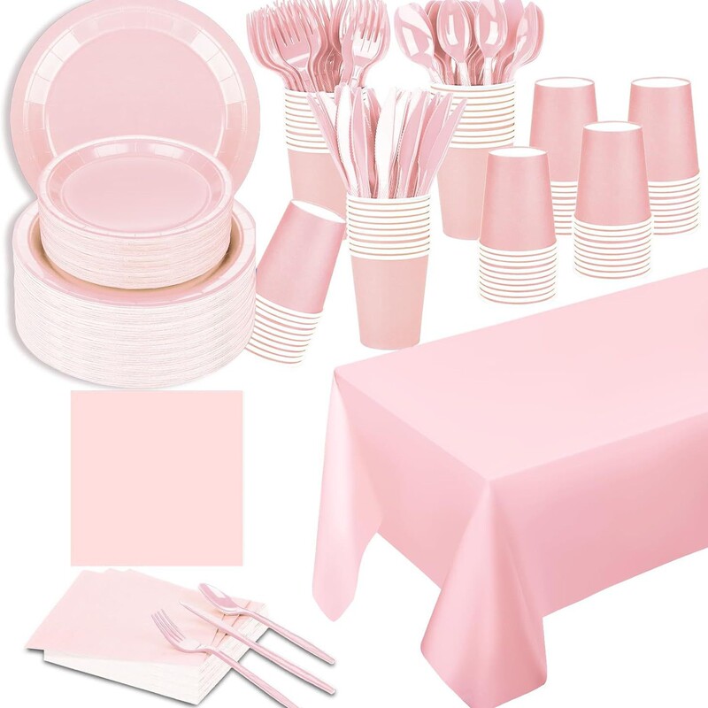 Solid Color Light Pink Party Paper Napkins, Paper Plates, Paper Cups, Tablecloth, Disposable Cutlery, Party Tableware, Holiday Gathering Solid Color Light Pink Party Paper Napkins, Paper Plates, Paper Cups, Tablecloth, Disposable Cutlery, Party Tableware, Holiday Gathering