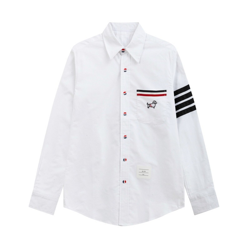 Tb jl Couple's Long Sleeve Shirt Cotton Sleeve Four Bars Puppy Embroidered Ribbon Pattern White Shirt