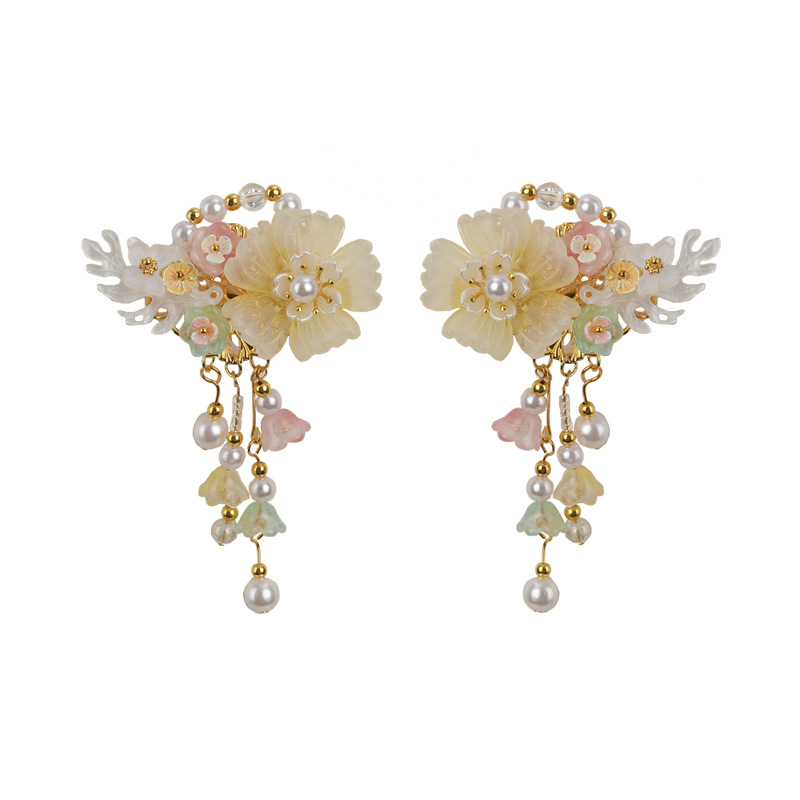 노란색 산호 헤어 액세서리 쌍