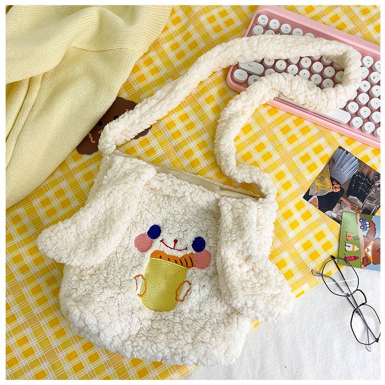 This autumn and winter hand-held bag with big ears, cute animal-embroidered fur, and a simple lambskin large-capacity student backpack undefined
