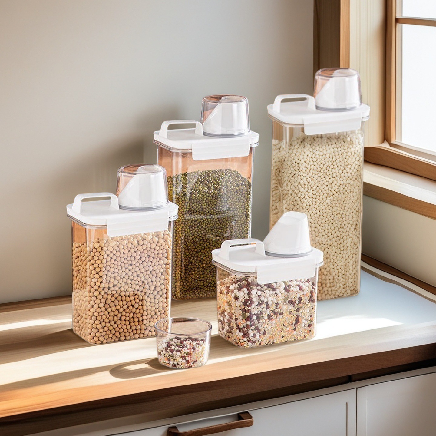 Caja de almacenamiento de grano de cocina barril de almacenamiento de grano casero barril de arroz sellado a prueba de insectos a prueba de humedad tanque de almacenamiento dividido barril de harina de arroz