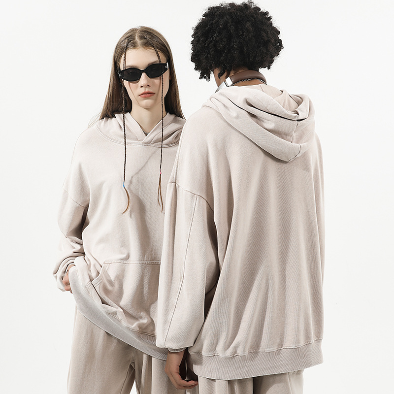 360g heavy-duty water-washed distressed hooded sweatshirt tie-dye long-sleeved American Japanese retro crew neck pocket jacket Euro size