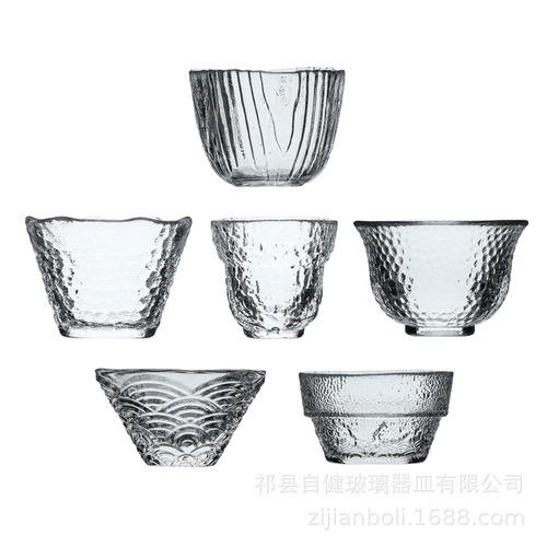 Japanese glass tea cup Kung Fu tea cup master cup hammer pattern cup small tea cup crystal glass tea set manufacturer wholesale