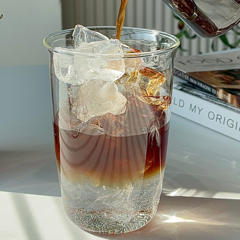 クリエイティブハンドルレス単層カップラテコーヒーアイスアメリカンウォーターカップシンプルな透明家庭用逆口高温耐性ガラスカップ|undefined