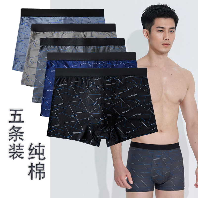 5 Plus Size Loose Men's Boxer Mid-Waist Four-Corner Underwear Breathable Fat Guy Shorts Youth Printed Breathable