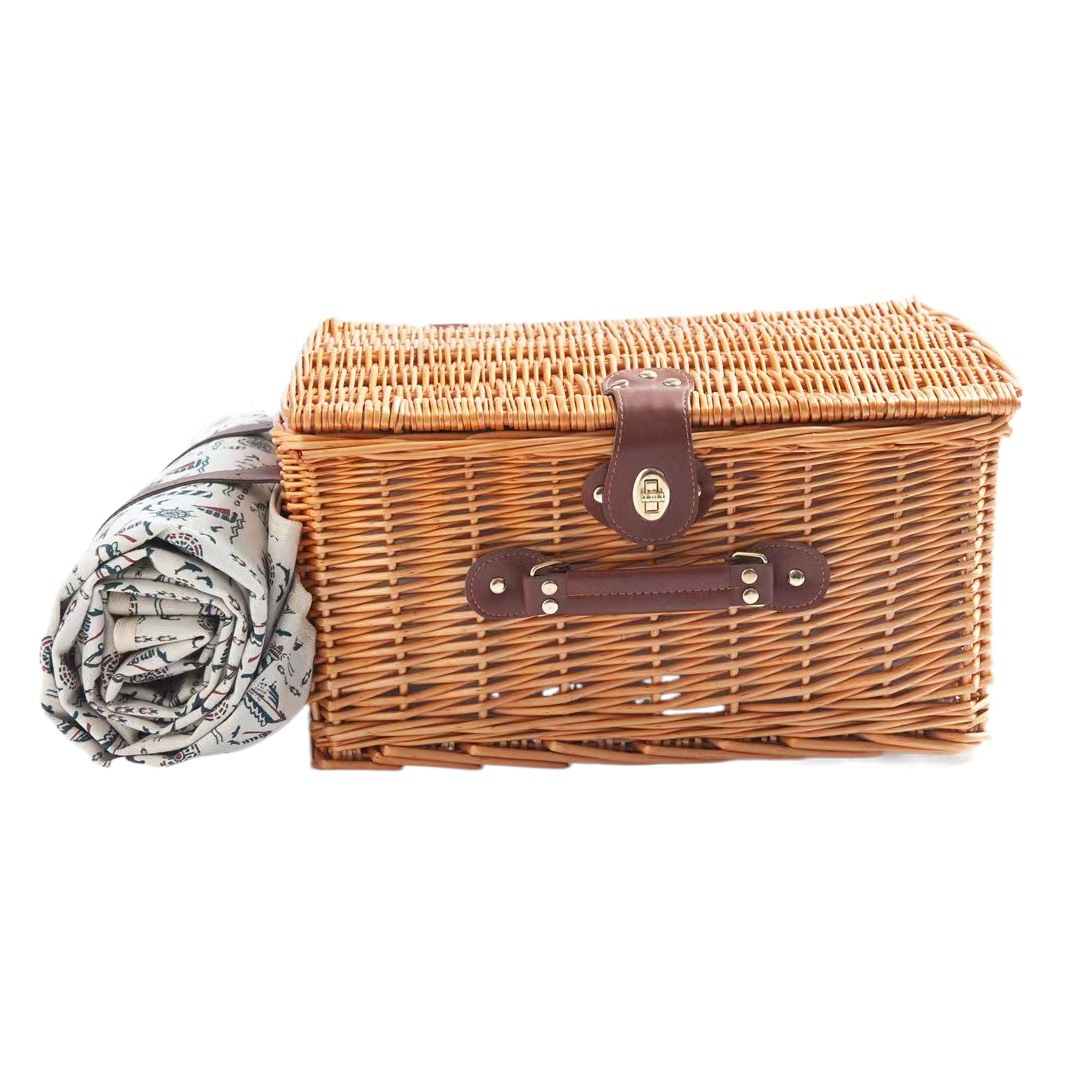 Cesta de picnic de mimbre para 4 personas, cesta de picnic de ratán, cesta de picnic para exteriores, cesta de picnic de sauce, en stock, dropshipping disponible