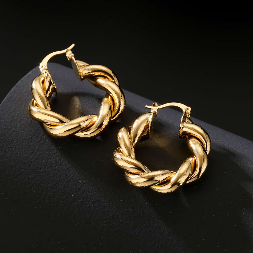 Fashion retro geometric copper-plated real gold earrings