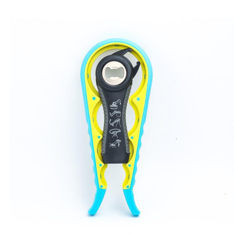 En stock abridor de cerveza cinco en uno abrebotellas herramienta de cocina multifuncional Cuatro en Uno abrelatas abrebotellas