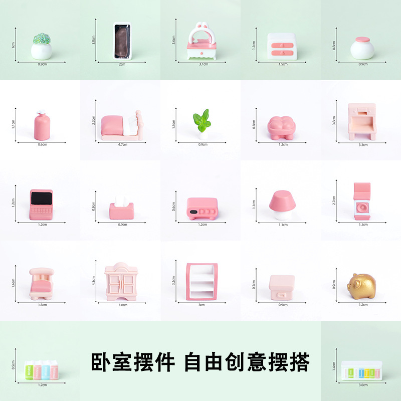 Miniature Kitchen, Bedroom, Living Room, Bathroom Furniture Supplies, Dollhouse DIY Room Decoration Model Accessories 4