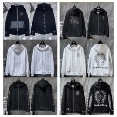25ss高品质潮牌跨境美式 CH 秋冬新款梵文马蹄花臂十字架连帽卫衣